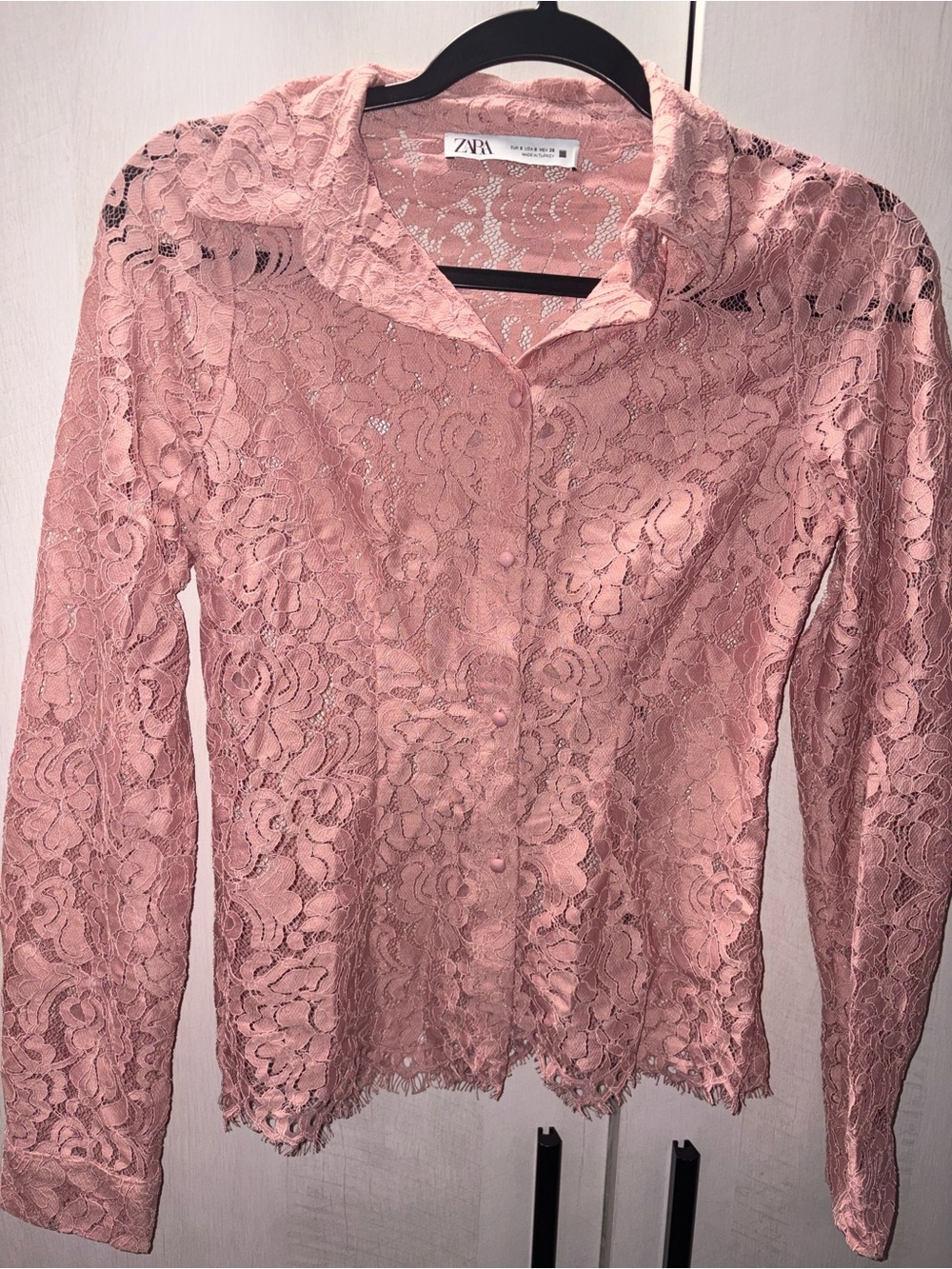 Zara Dusty Rose Floral Lace Button-Front Blouse